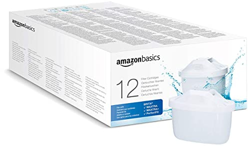 Amazon Basics Wasserfilterkartuschen, 12 Stück, passend für alle BRITA Systeme inkl. PerfectFit Systeme