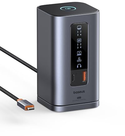 Baseus Docking Station Spacemate-Serie 11-in-1 Dockingstation 3 Monitore mit 2*HDMI 1*DP 4K@60Hz, 3*USB-A/C 10Gbps, 1 Gbps Ethernet, 100W PD, Kompatibel für Laptop Dell/HP/Mac/Lenovo/Acer