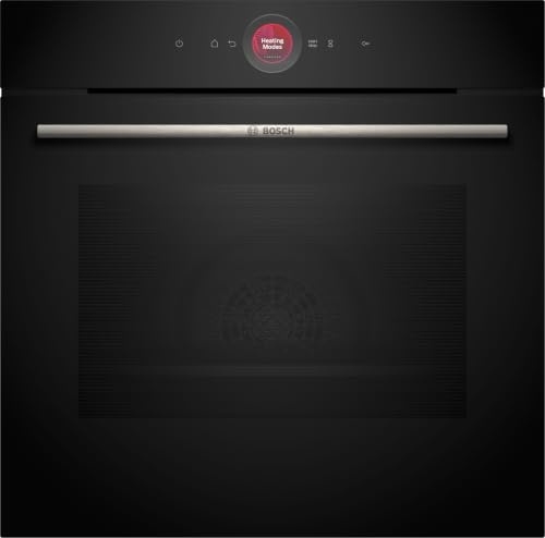 Bosch HBG7721B2, Serie 8 Smarter Einbau-Backofen, 60 x 60 cm, Made in Germany, Schwarz, Pyrolyse & Hydrolyse Selbstreinigung, Air Fry, Automatikprogramme, 3D Heißluft, Farb-Touchscreen & Bedienring
