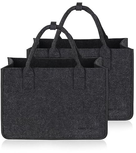 2Stk Filztasche Einkaufskorb,30L große Einkaufs-Tasche Filztaschen Shopping Bag, zweifarbig dunkelgrau/türkis, lange Henkel, Einkaufskorb faltb 5MM Verdickt (dunkelgrau)