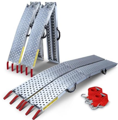 VOUNOT 2 x Faltbare Auffahrrampe, Laderampen 800 kg max Faltrampe für Motorrad, Anhänger, Rasenmäher, Rasentraktor, 196 x 22 x 4cm