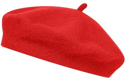 Alaoo Baskenmütze Damen,Weich Barett Wolle Damen,Klassisch Einfarbig Französischer Stil Barett,Retro Barett Künstler Klassische für Mädchen und Frauen,Rot
