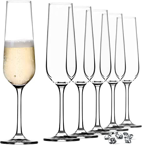 KADAX Sektgläser 6er Set – 200ml Elegante Sektflöten für Zuhause, Party, Hochzeit – Hohe & Schlanke Stiel-Design für Sekt & Prosecco – Transparent, Moderne Kristall-Optik Gläser