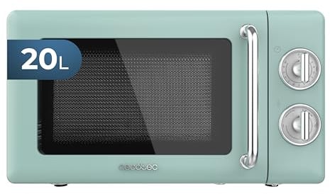 Cecotec Mikrowelle Proclean 3010 Retro Grün Mechanische, 20 l, 700 W, 6 Stufen, Timer bis zu 30 Minuten, Auftaumodus, Vintage-Design in Grün, Stahl-Finish
