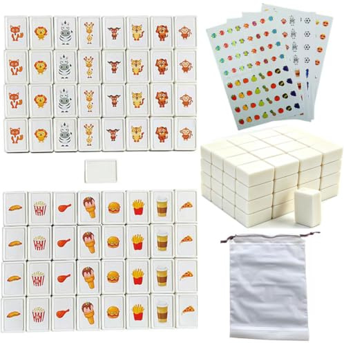 Einfache Verpackung, 65 Blöcke 30mm Seaside Stil Escape Game ABS Plastik Mahjong Stil, Seaside Stil Escape Spiel Legespiel für Kinder, Escape Blöcke, mit DIY-PVC-Aufklebern-DREI zusätzliche Aufkleber