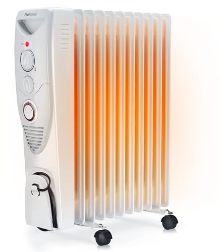 Pro Breeze 2500W Ölradiator mit 11 Heizrippen und Rollen | Schnelle, gleichmäßige Wärme mit 3 Heizstufen und praktischem Tragegriff für flexiblen Einsatz
