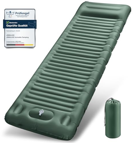 Isomatte Camping, 12CM Ultradicke Camping Luftmatratze mit Fußpumpe, Aufblasbare Matratze Kleines Packmaß, Ultraleichte Wasserdicht Outdoor Campingmatte Schlafmatte für Wandern, Zelt - Armeegrün