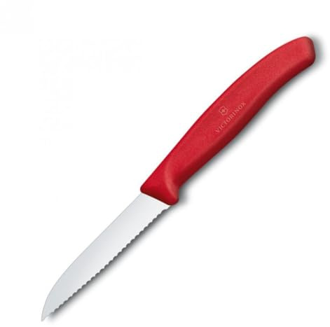 Victorinox, 6.7431, Swiss Classic, Gemüsemesser, Extra scharfe Klinge, mit Wellenschliff, robuster Kunststoff-Griff, Rot, Made in Switzerland, Spülmaschinengeeignet
