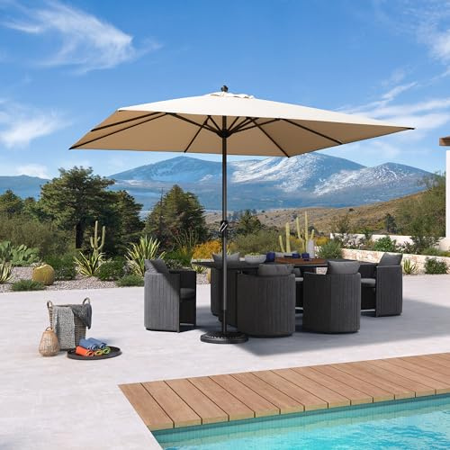 PURPLE LEAF Aluminium Sonnenschirm 300 x 300 cm, Balkonschirm mit Kurbel, für Garten, Markt, Terrasse, Markt Tisch Schirm, UV-beständig, wasserabweisend, Beige