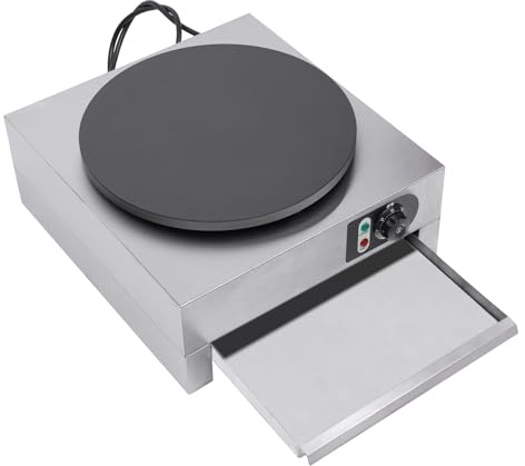 3000 W Crêpe Maker, Crêpe Eisen, Crêpe Pfanne, Pfannkuchen Maker, emailliertes beschichtetes Gusseisen für schnelle Crêpes, ausziehbare Wanne + Teigteiler, 40 cm, 50-300 °C