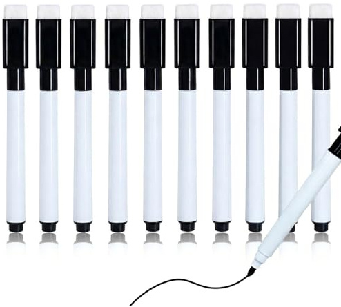 Autoau Whiteboard Marker 10 Stück, Folienstift Abwischbar Magnetisch Whiteboard Stifte Schwarz Dry Erase Marker für Whiteboards Memoboard Flipchart(11.3 * 1cm)