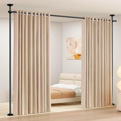 WELDUN Raumteiler Paraventgestell Gardinenstangen, Freistehend Raumtrenner Paravent ohne Vorhang, Sichtschutz für Wohnzimmer, Schlafzimmer oder Büro 227–312 cm (H), 71–178 cm (B), Schwarz
