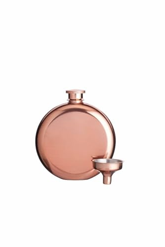 BarCraft Luxuriöser Mini Flachmann aus Edelstahl mit Dekantiertrichter in Kupferoptik, 140 ml und 8,7 x 2,5 x 10 cm, Kupfer