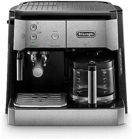De'Longhi Kombikaffeemaschine BCO 421.S – Kaffeemaschine mit Espresso-Siebträger und Filterkaffee-Funktion inkl. Milchaufschäumdüse, Glaskanne & Wasserfilter-System, 1 l, Edelstahl/Schwarz, single