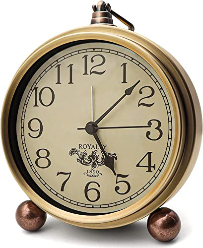 Attoe Gold Uhr, 5,2 Zoll Klassische Retro Tischuhr Europäischen Stil Vintage Stille Schreibtisch Wecker Nicht Ticken Quarzwerk Batteriebetrieben, HD Glaslinse, Leicht Zu Lesen (Araber)