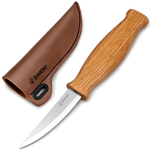 BeaverCraft Holzschnitzmesser C4S Sloyd Messer für Holzschnitzen - Schnitzwerkzeug für Anfänger und Professionelle Schnitzer - Schnitzmesser mit Lederscheide - Dauerhafter Kohlenstoffstahl