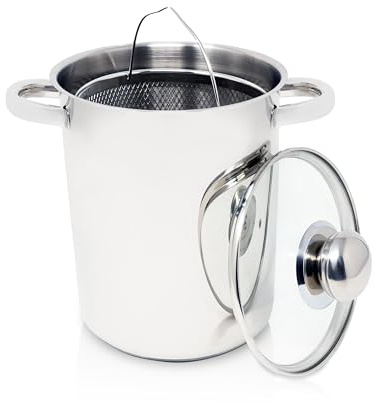 Krüger Edelstahl Spargeltopf Ø 16 cm (4 L) mit Siebeinsatz und Glasdeckel | PFAS-frei & unbeschichtet | Induktion | Mit Siebeinsatz, Deckel & Kapselboden | Spülmaschinengeeignet | Für Spargel & Gemüse