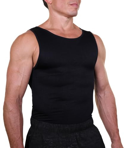 Esteem Apparel EliteSlim Kompressionsshirt für Herren, zum Verstecken von Gynäkomastie, Moobs, Bauchmuskeln, Brust, Bauch, schlankmachend, Shapewear (Weiß
