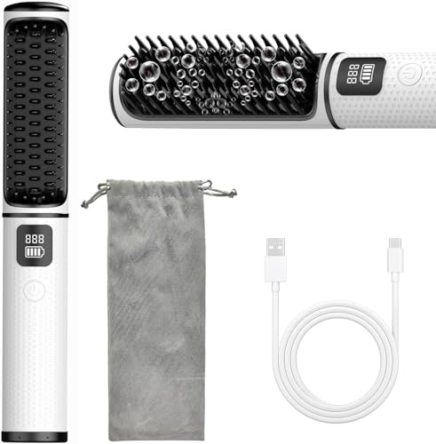 OBEST Drahtlose Glättbürste,Mini Glätteisen Haarglätter Bürste,Tragbarer Flauschiger Kamm für Frauen,2 in 1 Glatte Haarbürste,Mit 4 Einstellbaren Temperaturen,140° C-200° C