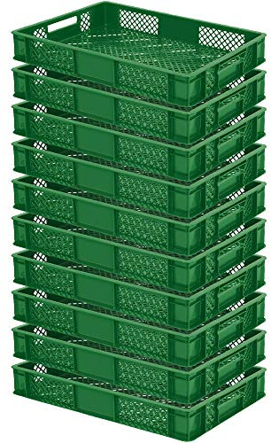 BRB 10x Eurobehälter/Stapelbehälter, LxBxH 600x400x90 mm, Inhalt 15 Liter (grün)