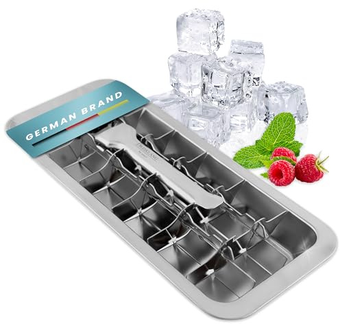 Dreiklang - be smart Polierte 18/8 Edelstahl Eiswürfelform mit Hebeleinsatz für müheloses Entnehmen I Lebensmittelechte & langlebige Eiswürfelbereiter I Plastikfreie Eiswürfelbehälter groß I Ice Cube