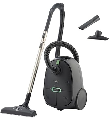 AEG CLEAN 6000 ÖKO Staubsauger mit Beutel, Hohe Saugleistung, Zusatzdüsen, XL-Räder, Edelstahl-Teleskoprohr, aus 65% Recyclingmaterial, 12 m Kabel, 850 Watt, Zubehör, Grau, AB61C1OKO