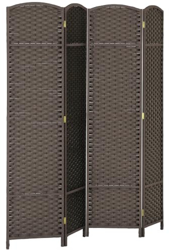 HOMCOM Paravent 4-teilig Raumteiler Faltbar Sichtschutz 160x170 cm Braun | Trennwand aus Kiefernholz, Raumtrenner, Stellwand, für Schlafzimmer Wohnzimmer