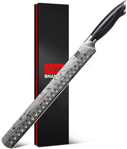 SHAN ZU 12" Tranchiermesser aus Pulverstahl, Japanisches Brustmesser zum Schneiden von Fleisch, Truthahn und BBQ, 12° Scharfe, Längere Klinge, Küchenschneidemesser mit Ergonomischem Pakkaholzgriff