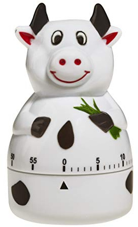 TFA Dostmann Kuh Analoger Küchen-Timer, 38.1007, Eieruhr, mit Metall-Aufzugswerk, akustischer Alarm, Hausaufgabentimer, analog, schwarz/weiß,