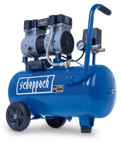Scheppach Ultra Silent Kompressor HC26Si | 24L Kessel | 1100W Leistung | 8bar Druck | 66 dB(A) leise | Ansaugleistung 162L/min | ölfrei & wartungsarm | Leisekompressor Doppelzylinder Flüsterkompressor