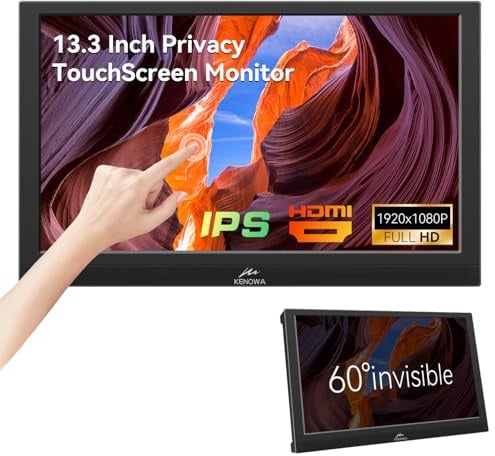 Kenowa 13,3 Zoll Tragbarer Monitor Touchscreen mit HDMI VGA Type-B Sichtschutz/Lautsprecher IPS Bildschirm FHD 1080P Touch Monitor für Computer Windows 7 11 OS Raspberry Pi,Laptop,Xbox,Mac