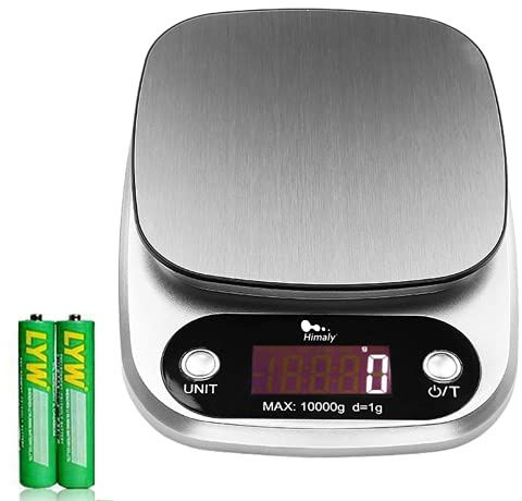 himaly Küchenwaage Digital 10KG aus Edelstahl Professionelle Waage, Tara-Funktion, aus Edelstahl mit Großem LCD-Display für Backen & Kochen