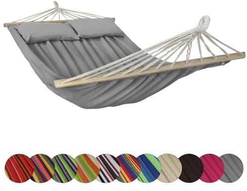 BB Sport Stabhängematte 240 x 150 cm 2 Kissen 300 kg 2 Personen Karst | Garten, Balkon, Terrasse, Liegefläche, Reise, Entspannung, Sommer, Lesen, Schaukeln, Camping