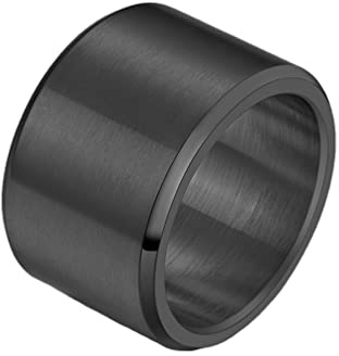 HIJONES Herren Edelstahl 15mm breit schlicht Statement Ehering großer Ring matt gebürstet Hip Hop schwarz Größe 68