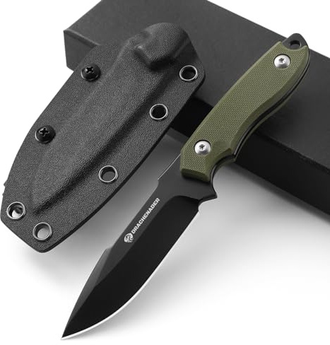 DRACHENADER Gürtelmesser EDC Messer 42a konform D2 Stahl kleines feststehendes Zweihandmesser mit Kydex Scheide, 18cm Gesamtlänge, 9cm Griff, 8cm Klinge, Full Tang, schwarze Klinge + grüner Griff