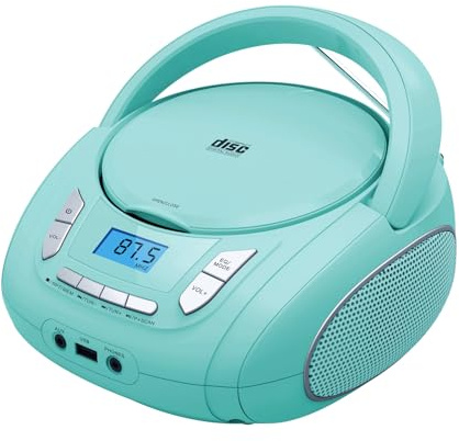 Kompakter Radio-CD-Player mit Bluetooth, FM-Radio, USB, AUX, Kopfhöreranschluss, CD-R/RW- und MP3-CD-kompatibel, Tragbar Boombox(grün)