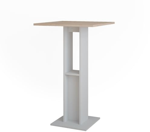 Vicco Bartisch Repose, Weiß/Sonoma, 65 x 65 cm, mit seitlichem Regal zur Aufbewahrung von Flaschen und Gläsern