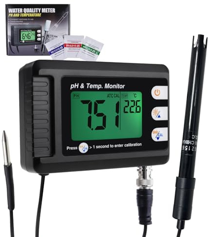 PH Messgerät 2 in 1 Temperatur Tester Monitor Wasserqualität 0-14 PH, Digitaler Wert Messgerät Mit LCD für Pool, Spa, Labor, Schwimmbäder, Aquarien