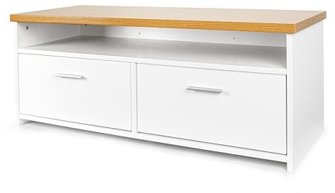 Leomark Stilvolles Anrichte Holz Sideboard TV-Schrank Classic Duo Weiß/Eiche Fernsehtisch Moderne Kommode für Wohnzimmer, Büro Schlafzimmer Höhe: 39,5 cm