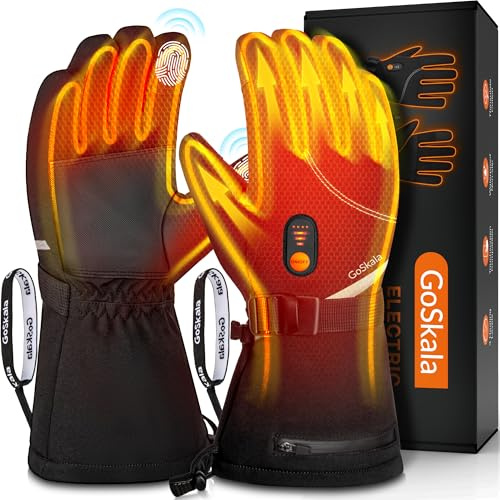 GoSkala Beheizbare Handschuhe Damen Herren, Elektrische Handschuhe Mit Heizung 7.4V 3000mAh Akku, Wasserdichte Skihandschuhe Winterhandschuhe Fahrradhandschuhe Wärme Motorradhandschuhe, Schwarz L