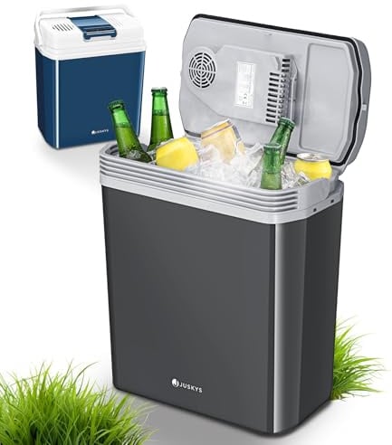 Juskys elektrische Kühlbox 24 Liter 12 V / 230 V für Auto, LKW, Reisemobil, Camping - Mini Kühlschrank kalt & warm - thermoelektrische Box - Grau