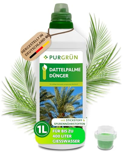Purgrün® Dattelpalme-Dünger 1 Liter – Schnelles Wachstum dank Stickstoff – Stärkt die Widerstandskraft – Premium-Flüssigdünger mit Spurennährstoffen – Konzentrat für bis zu 400 Liter Gießwasser