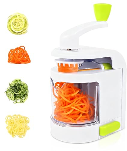 Euablfo Spiralschneider Gemüse, 4 in 1 Zucchini Spaghetti Schneider mit Auffangbehälter, BPA-frei, Zucchini Spaghetti Schneider für Karotte, Gurke, Zwiebel Kartoffel Spiralschneider Gemüse