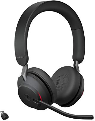 Jabra Evolve2 65 Wireless PC Headset – Noise Cancelling Microsoft Teams Certified Stereo Headphones with Long-Lasting Battery – USB-C Bluetooth Adapter – Black