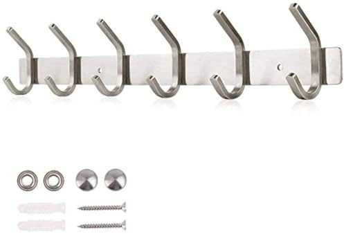 Dripex Hakenleiste Rostfrei Edelstahl Kleiderhaken Garderobenhaken gebürstete Optik Doppelhaken bis zu 30kg belastbar Haken (Silber, 6 Haken)