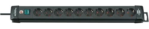 Brennenstuhl Premium-Line, Steckdosenleiste 10-Fach, 3m | Steckerleiste mit Schalter, Mehrfachsteckdose mit 45° Winkel der Schutzkontakt-Steckdosen, Made in Germany, schwarz