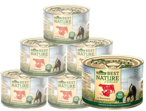 Dehner Best Nature Katzenfutter Adult, Nassfutter, Rind / Pute, 6 x 200 g | 1.2. kg, mit Karotten, für ausgewachsene Katzen