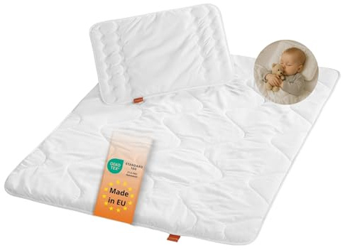 sleepling Baby Bettdecke und Kissen, Babybettenset, Bettzeug Set warme Winterdecke 100x135 cm und Flachkissen, Kopfkissen 40x60 cm, Made in EU, Oeko-TEX, Waschbar
