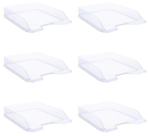 DONAU Briefablage Standard Transparent 6 Stück A4 Briefkorb Moderne und Stapelbare Ablage/Transparent-Glasklar/Schreibtischablage/Polystyrol 7470001PL-37