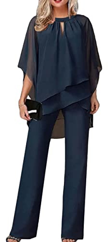 Shownicer Damen Hosenanzug - Tüll Abendanzug Set Zweiteiler Mit Chiffon Shirt Und Hohe Taille Elegant Vintage 2-Teiliges Outfit für Cocktail Party Festlich